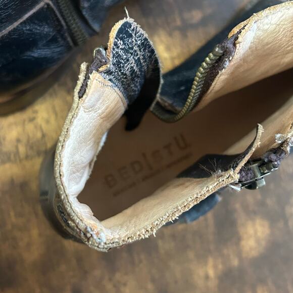 Bed Stu Boots Winslet Black Leather Ankle Boots 8.5 Vintage Distressed Zip - Picture 5 of 10